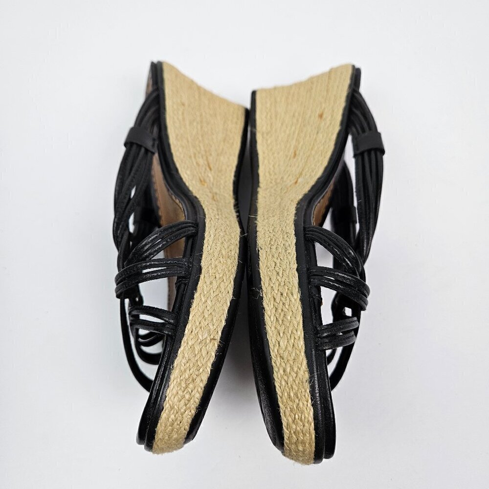 Clarks Artisan Black Leather Strappy Braided Espadrille Wedge Platform Sandal - Picture 6 of 12